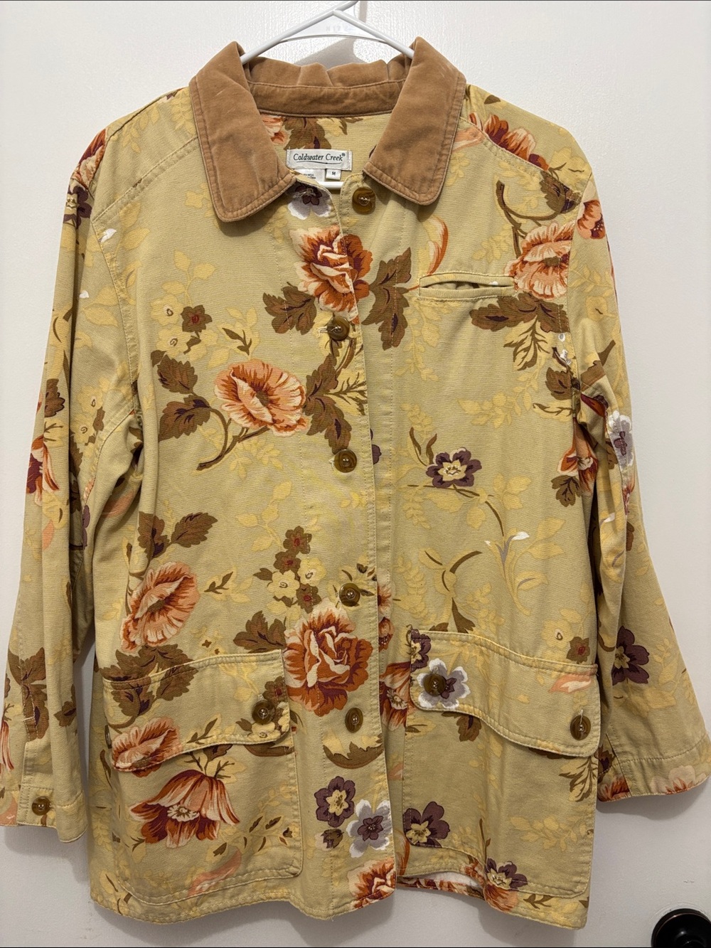 Coldwater Creek Floral Utility Jacket in Beige, Brown & Rust Sz M